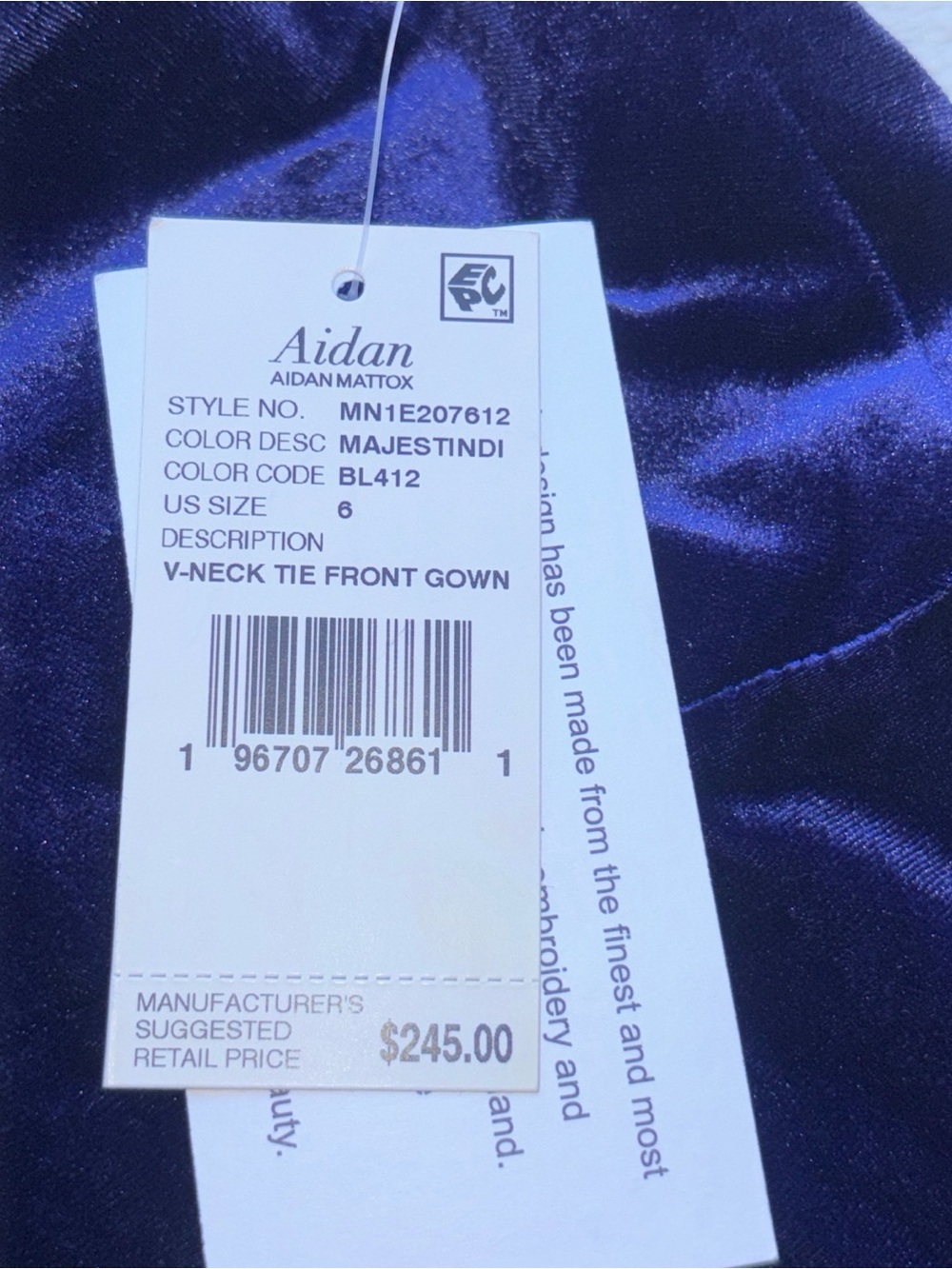 Aidan Mattox Royal Blue Velvet Plunging Maxi Gown - Picture 6 of 13